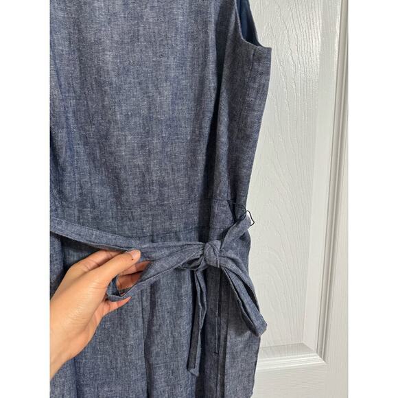 Banana Republic Women Chambray Blue Linen Blend Tie Waist Jumpsuit, Size 4 - Picture 8 of 11